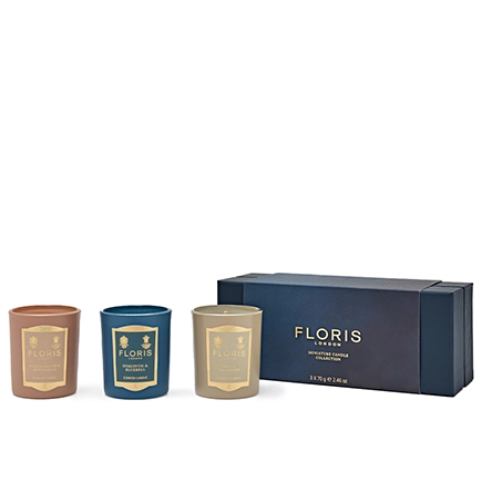 Floris Miniature Candle Collection (3x70g Sandalwood & Patchouli, Oud & Cashmere, Hyacinth & Bluebell)