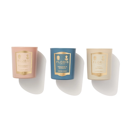 Floris Miniature Candle Collection (3x70g Sandalwood & Patchouli, Oud & Cashmere, Hyacinth & Bluebell)