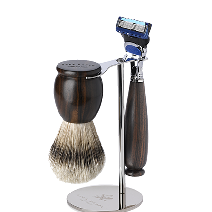Acca Kappa Shaving Set With Stand - Ebony Wood - Silver Badger Brush - 
