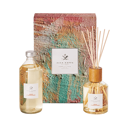 Acca Kappa Gift Set - Amber & Sandalwood - Home Diffuser W/Sticks 250ml- Refill 500ml- Wooden Reeds